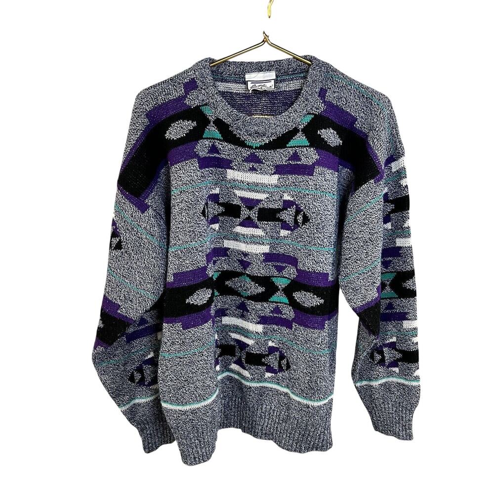 Vintage 80s Bollini Geometric Sweater Acryllic USA Made Sz Med
